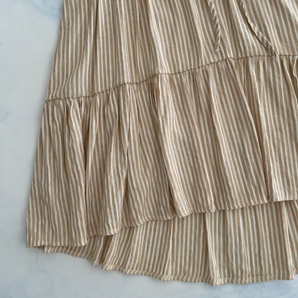 Cupshe Boho Tan & White Striped Ruffle Tie Front Cover Up Dress - Picture 4 of 6